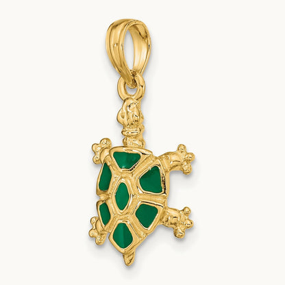 Land Turtle Charm, 14K with Green Enamel