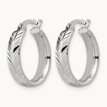 RH-plated Polished and Diamond-cut Hoop Earrings, Sterling Silver — Leslie's