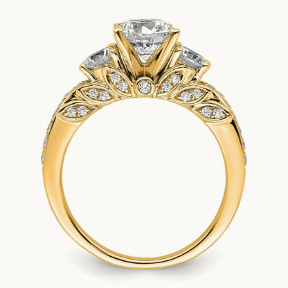 Round Semi-Mount 3 Stone Engagement Ring, 0.75 ct tw Lab-Grown Diamond — 14K Yellow Gold