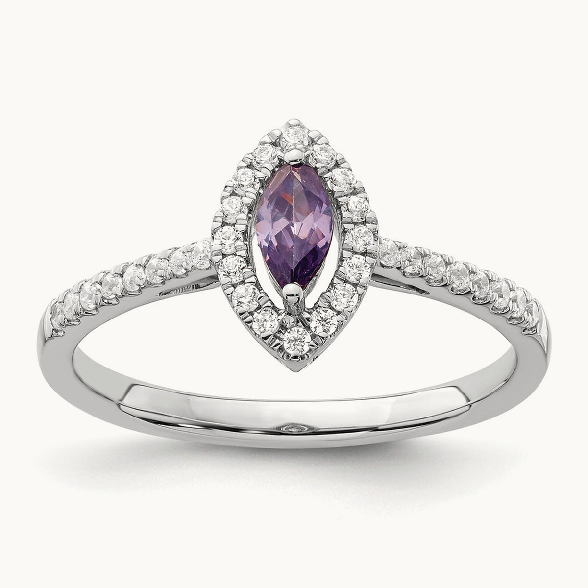 Amethyst Feb Birthstone Ring, 0.20 ct tw Lab-Grown Diamond