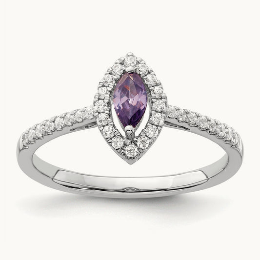 Amethyst Feb Birthstone Ring, 0.20 ct tw Lab-Grown Diamond