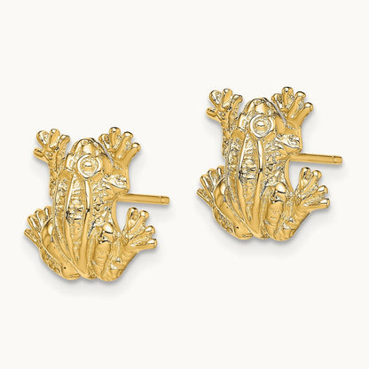 2-D Leap Frog Post Earrings, 14K