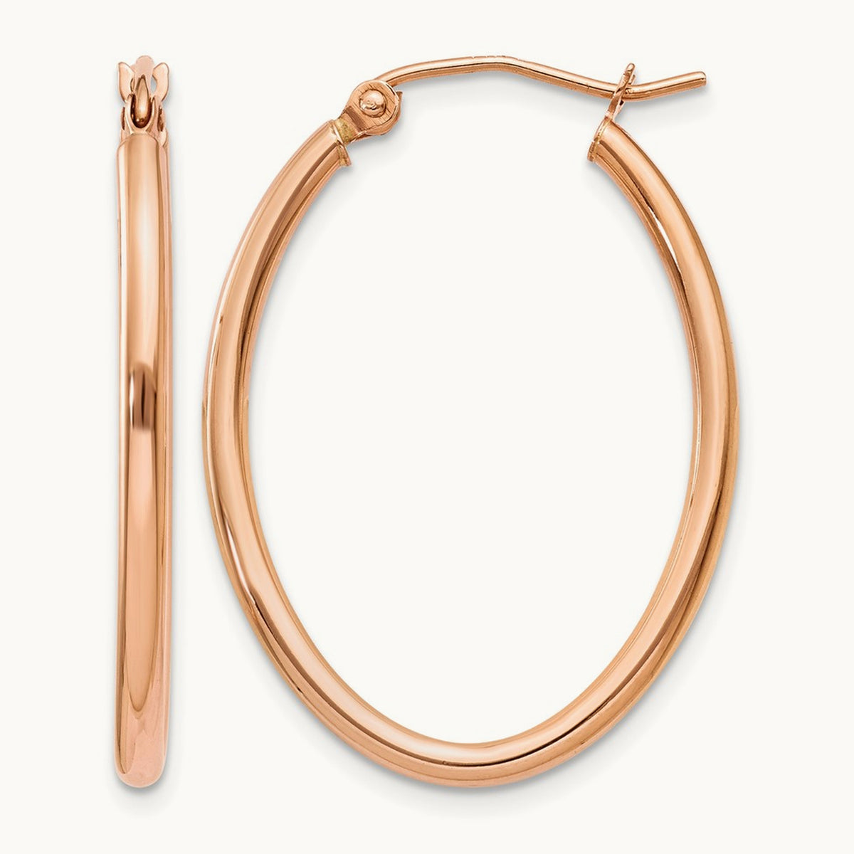 Oval Hoop Earrings — 14K Rose Gold, 21mm