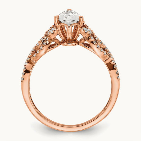 1ct Criss-Cross Pear Semi-Mount Engage Dia Ring, 14K Rose Gold
