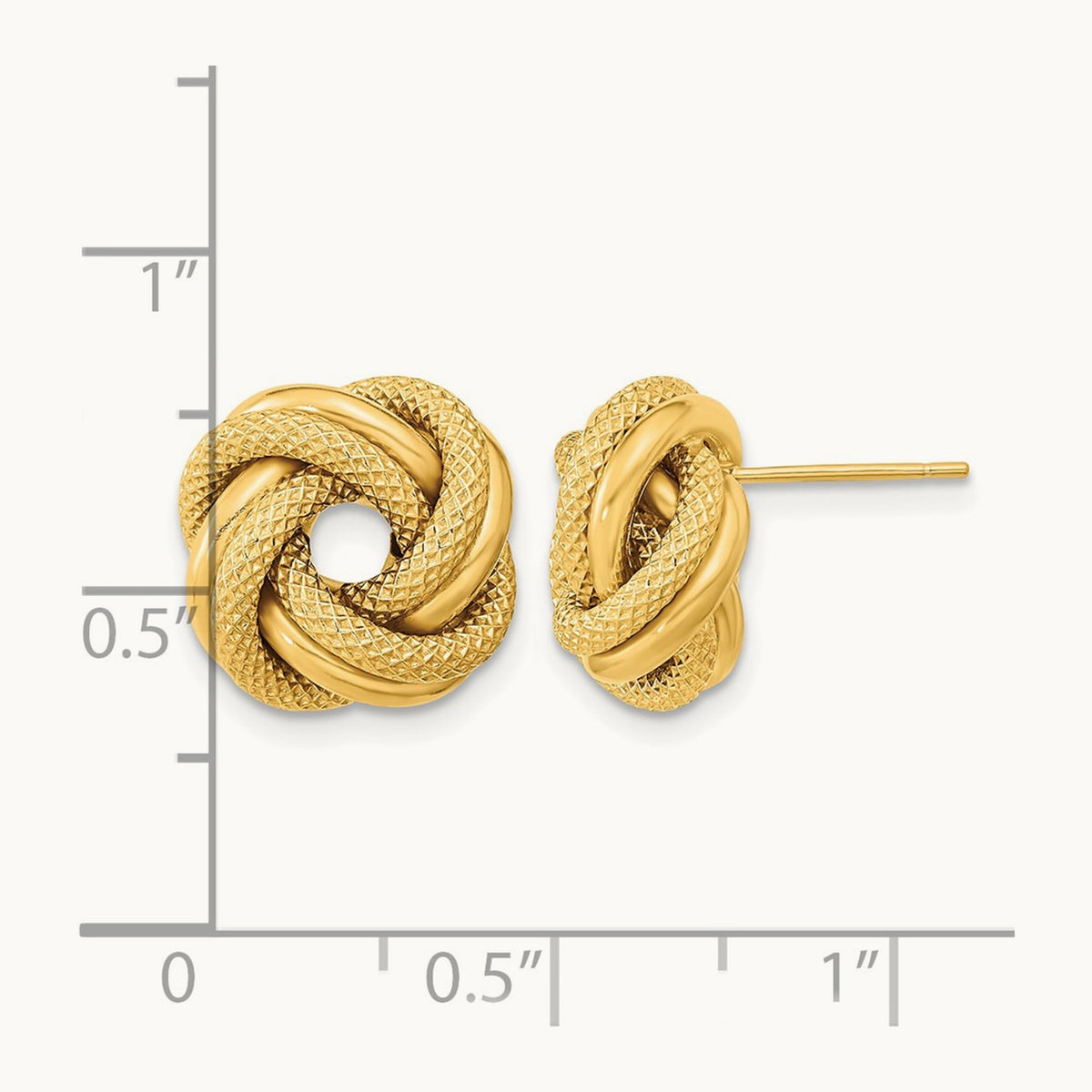 Polished Textured Double Love Knot Post Earrings — 14K Yellow Gold