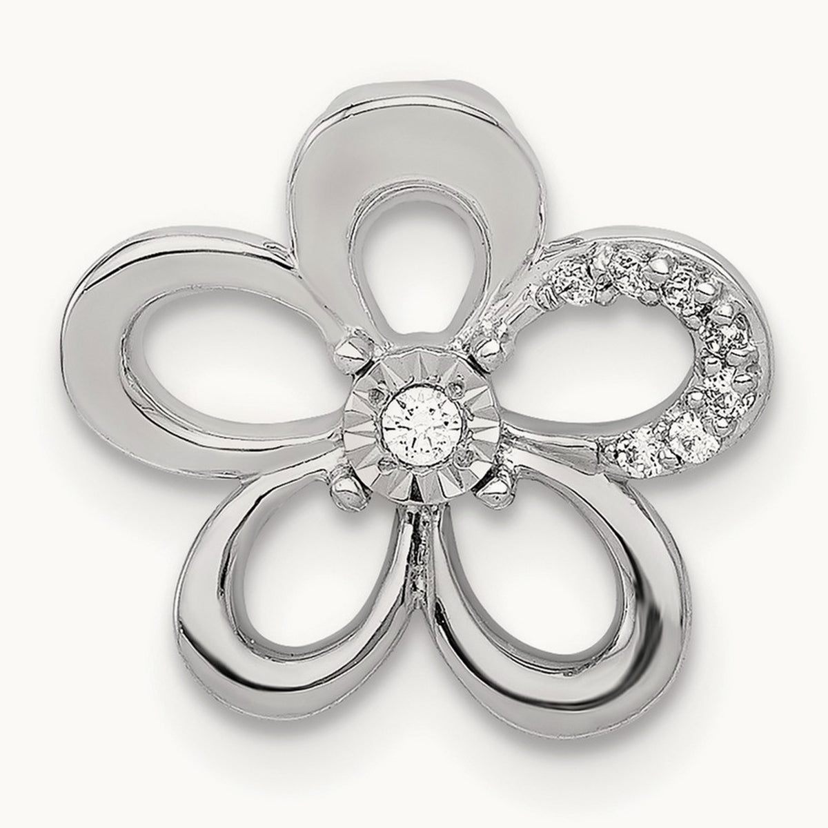 1/20ct. Diamond Round Petal Flower Chain Slide, 14K White Gold