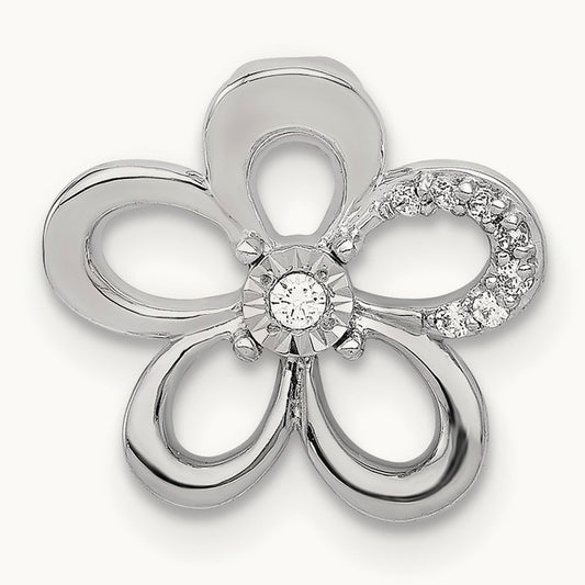1/20ct. Diamond Round Petal Flower Chain Slide, 14K White Gold