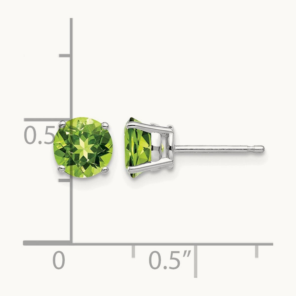 Peridot Earrings, 6mm, 14K White Gold