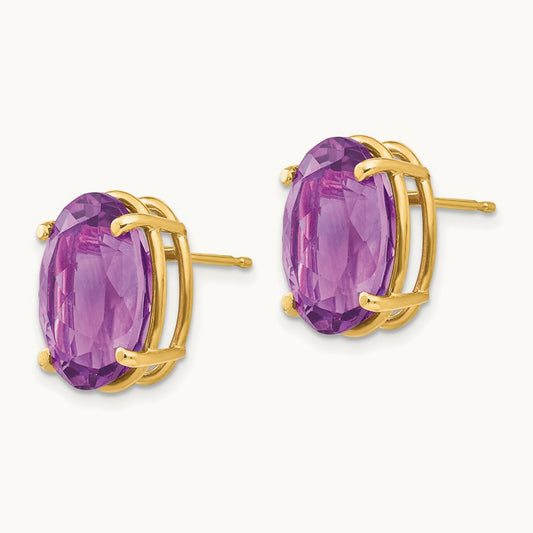 14x10mm Oval Amethyst Earrings, 14K