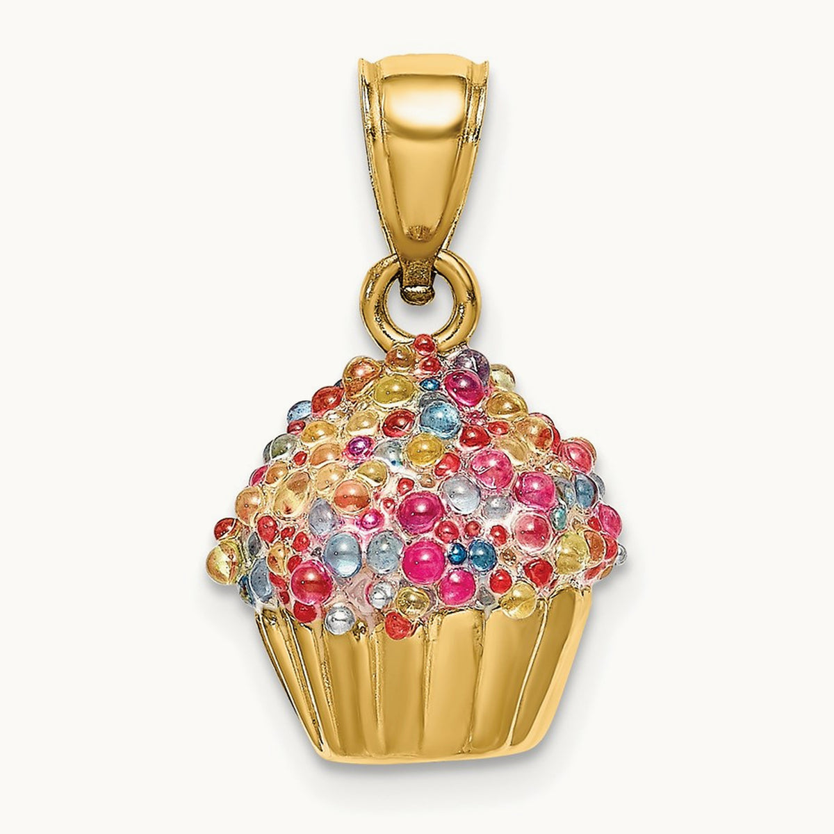 3-D w/Colored Bead Icing Cupcake Charm, 14K