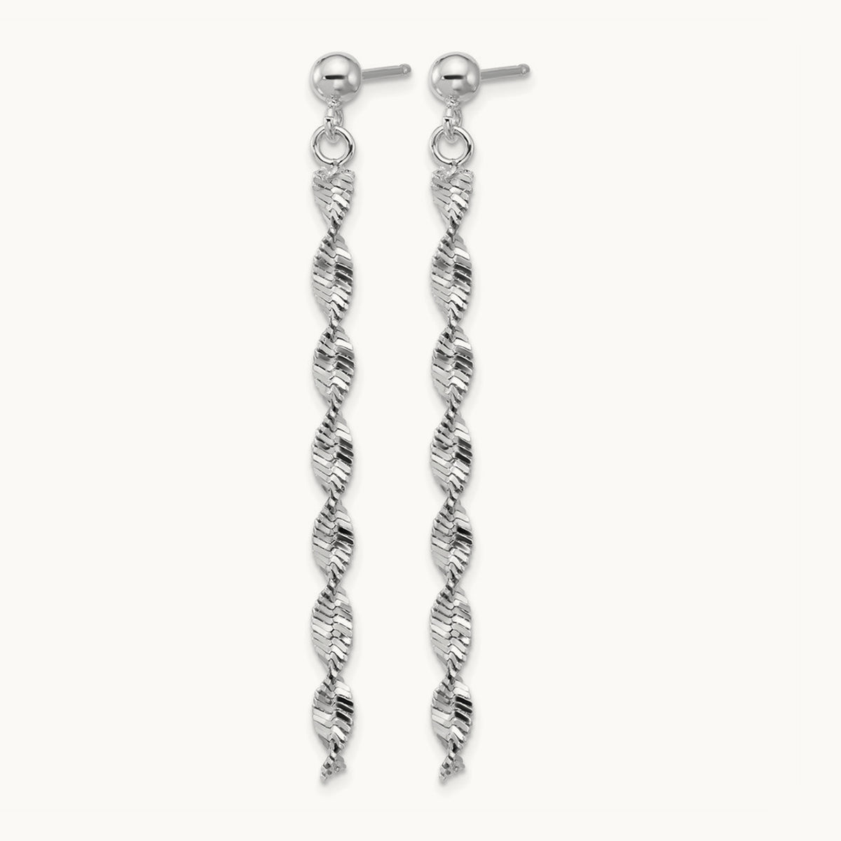 RH-plat Polish/Dia.-cut Dangle Post Earrings, Sterling Silver — Leslie's