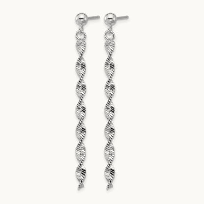 RH-plat Polish/Dia.-cut Dangle Post Earrings, Sterling Silver — Leslie's