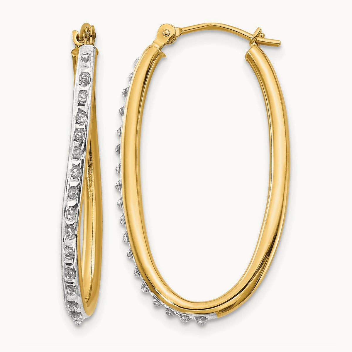 Diamond Fascination Diamond Dust/Accent Oval Twist Hoop Earrings, 14K