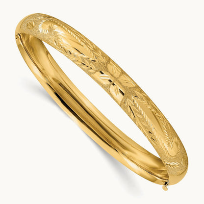 5/16 Oversized Laser Cut Hinged Bangle Bracelet, 14K