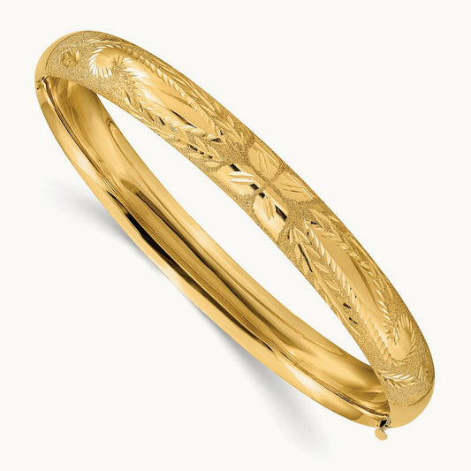 5/16 Oversized Laser Cut Hinged Bangle Bracelet, 14K