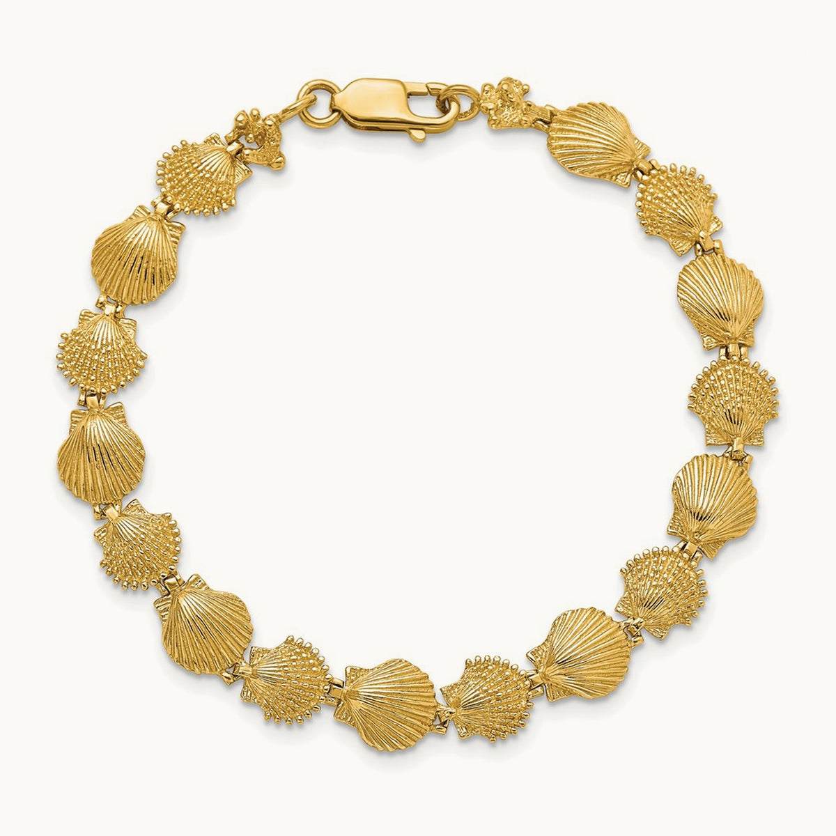 Polished /Textured Scallop Shell Bracelet, 14K