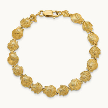 Polished /Textured Scallop Shell Bracelet, 14K