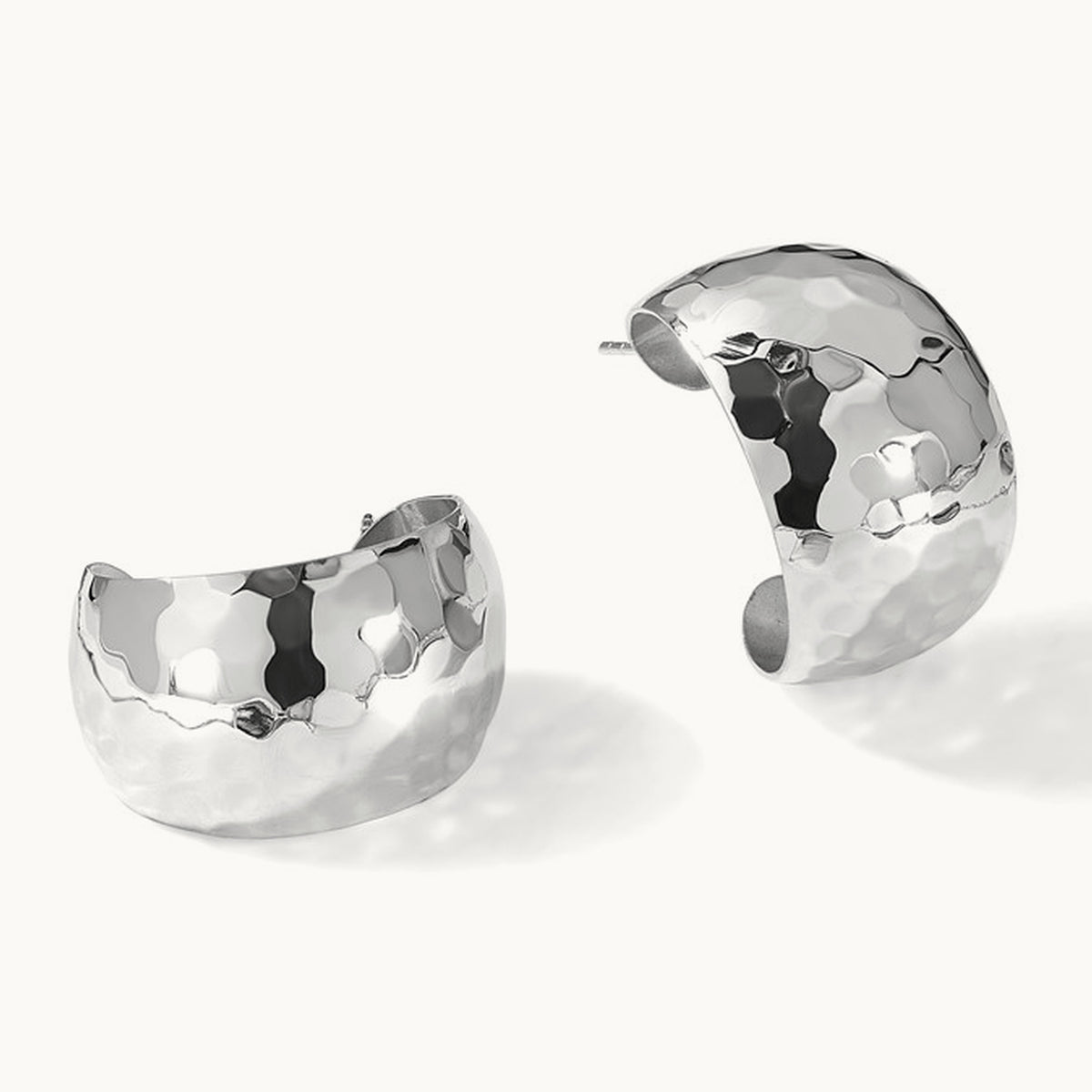 RH-plated Polished Hammered Post Earrings, Sterling Silver — Leslie's