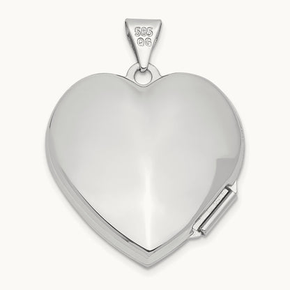 Scroll Design Heart Locket, 14K White Gold