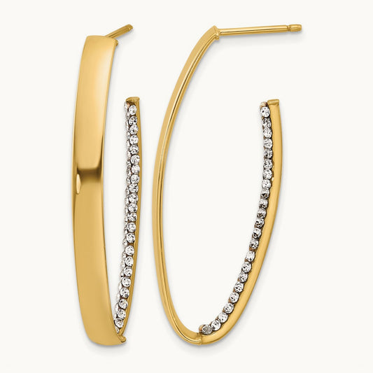 Polished with Crystals J-Hoop Drop Post Earrings, 14K — Leslie's