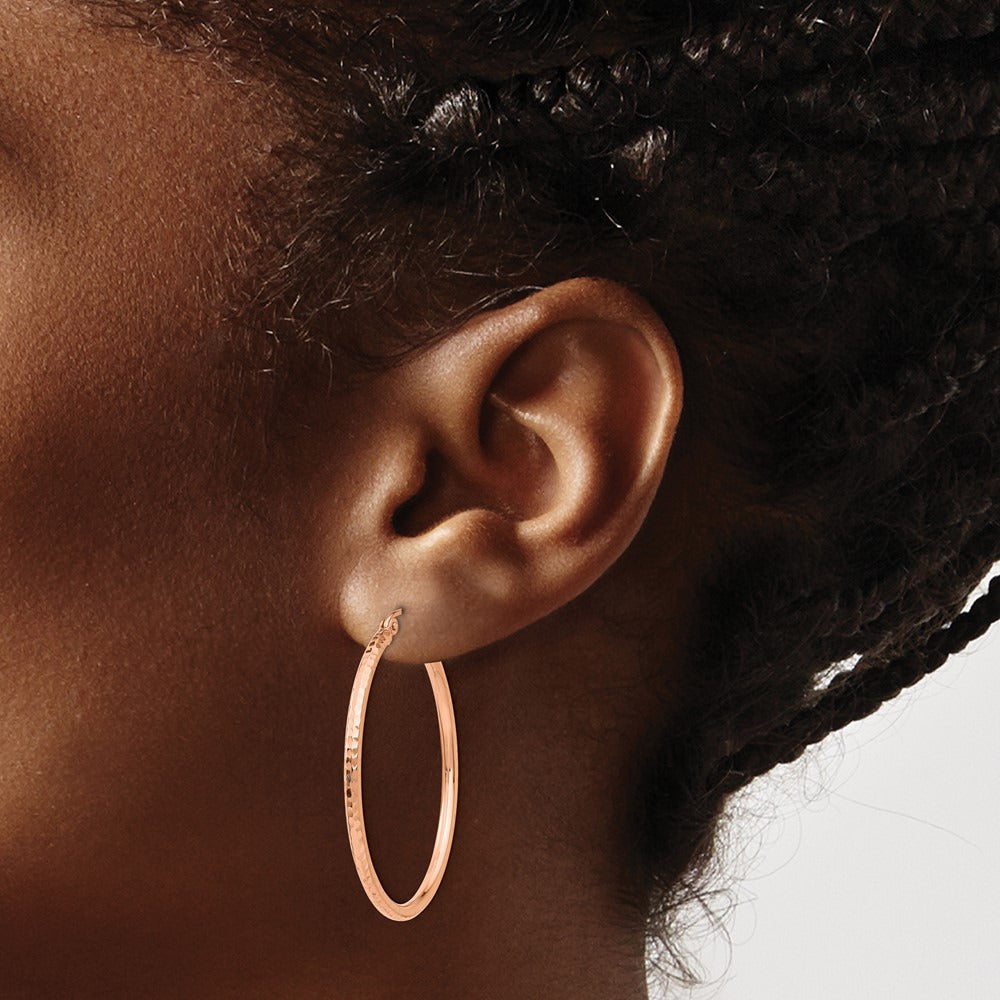 Polished Lightweight Large Diamond-cut Tube Hoop Earrings — 35mm