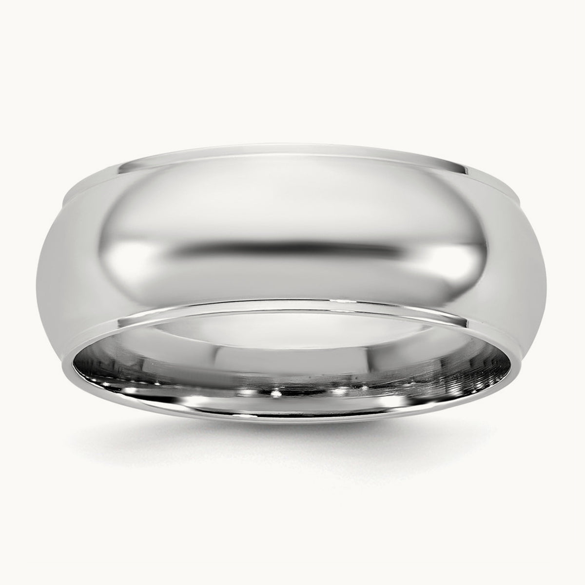 Half Round with Edge Band, 7mm, 10K White Gold