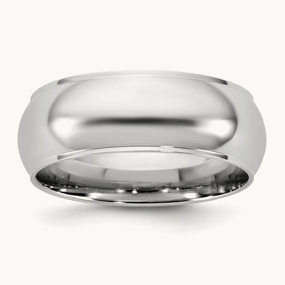 Half Round with Edge Band, 7mm, 10K White Gold