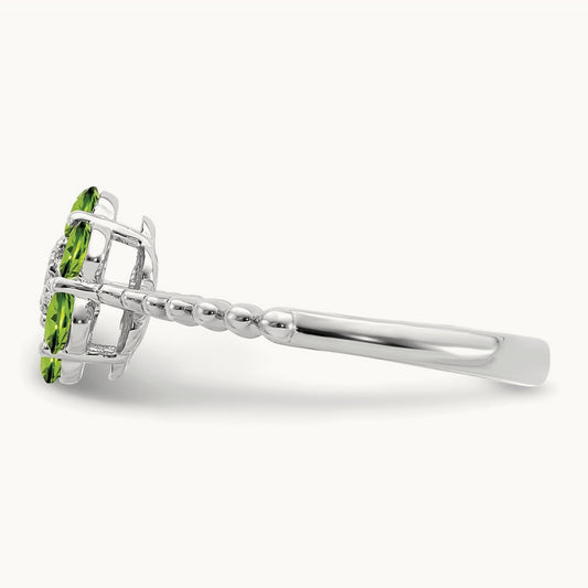 Peridot and Diamond Floral Ring, 14K White Gold