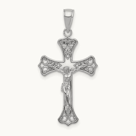 Crucifix Pendant, 14K White Gold