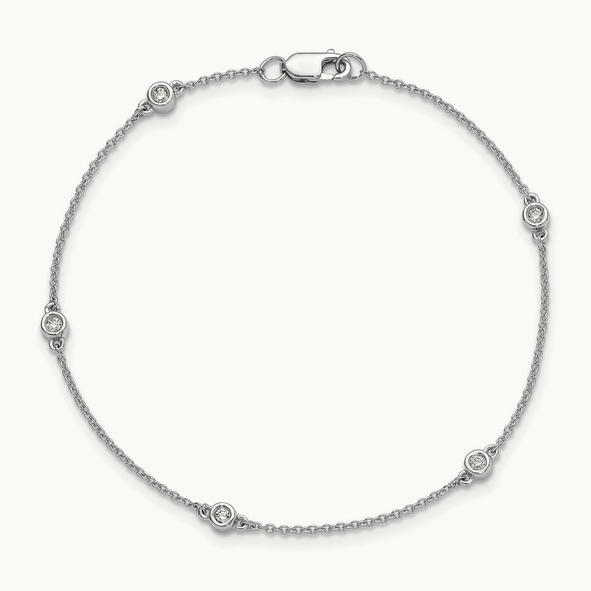 Diamond Station Cable Bracelet — 14K White Gold