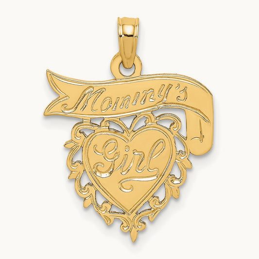 MOMMY'S GIRL In Heart w/Banner Charm, 14K