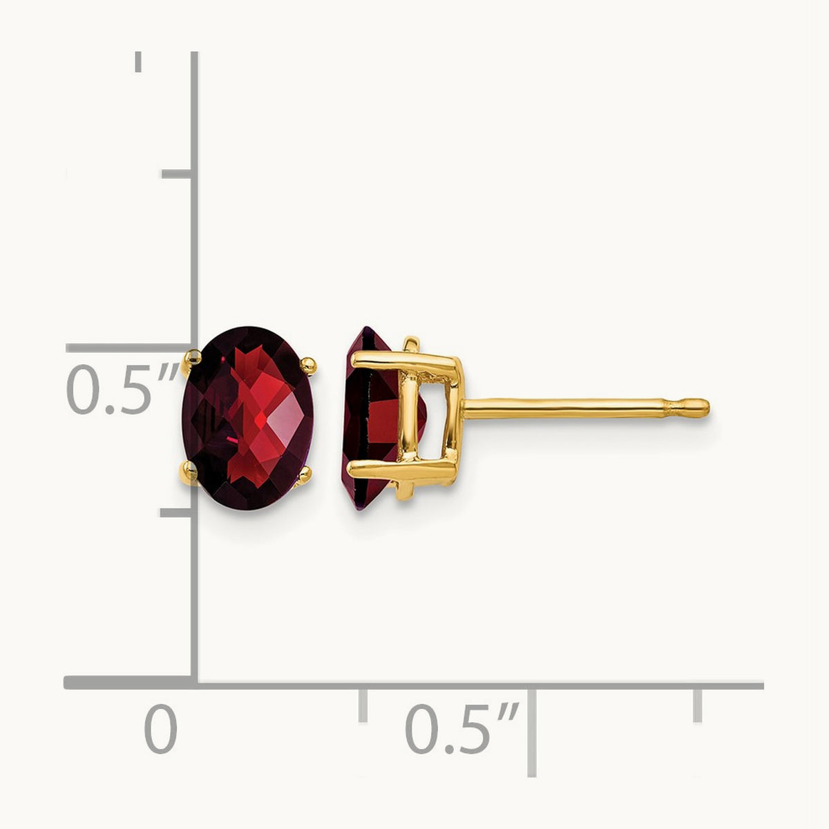 7x5mm Oval Garnet Checker Earrings, 14K