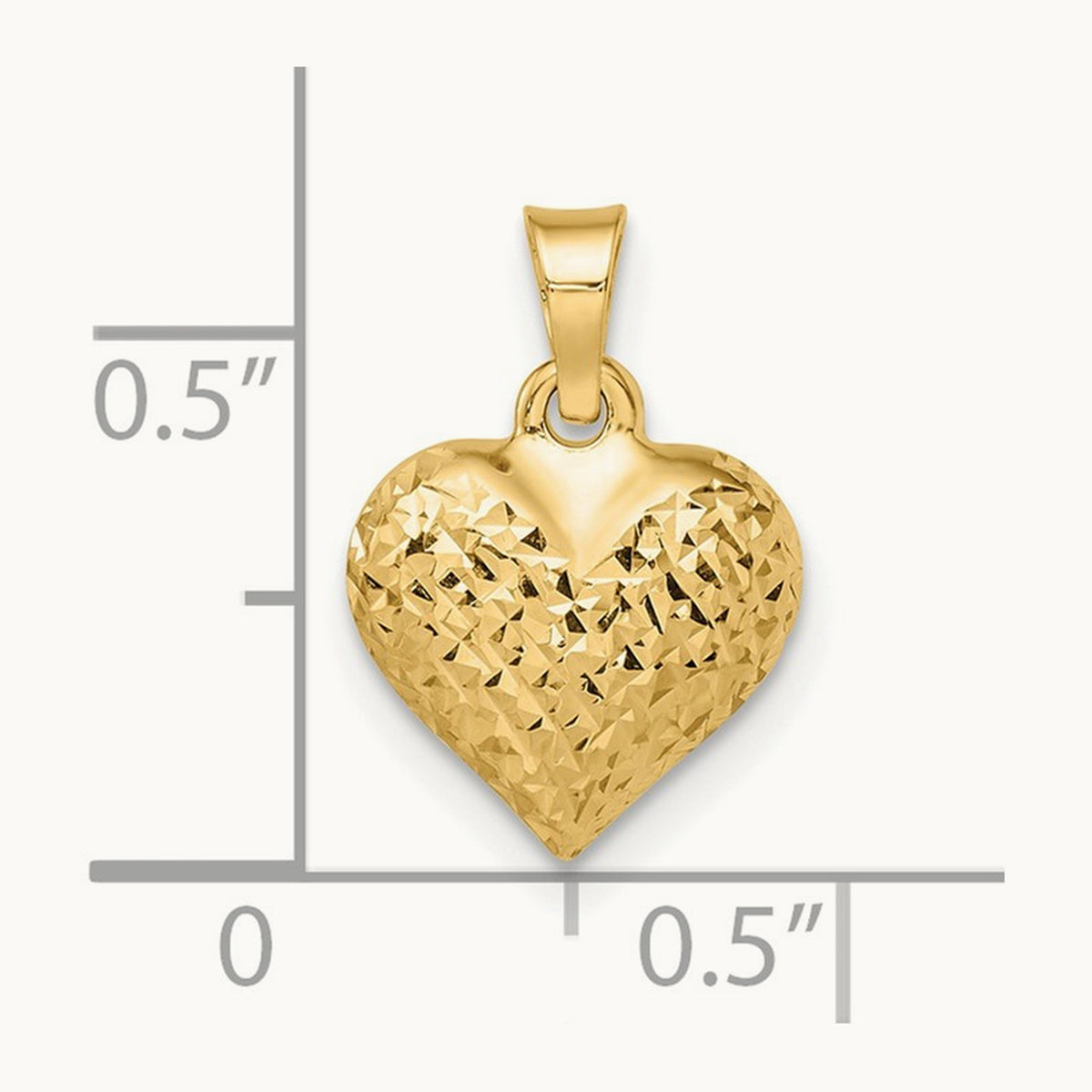 Polished Diamond-cut Medium Puffed Heart Pendant, 14K