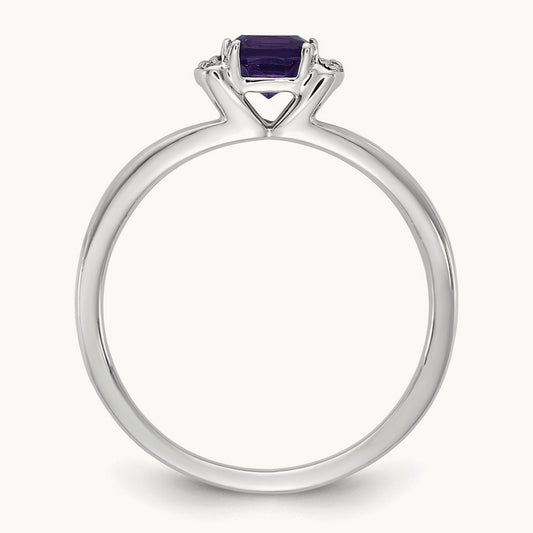 Polished Diamond and Amethyst Fashion Ring, 14K White Gold