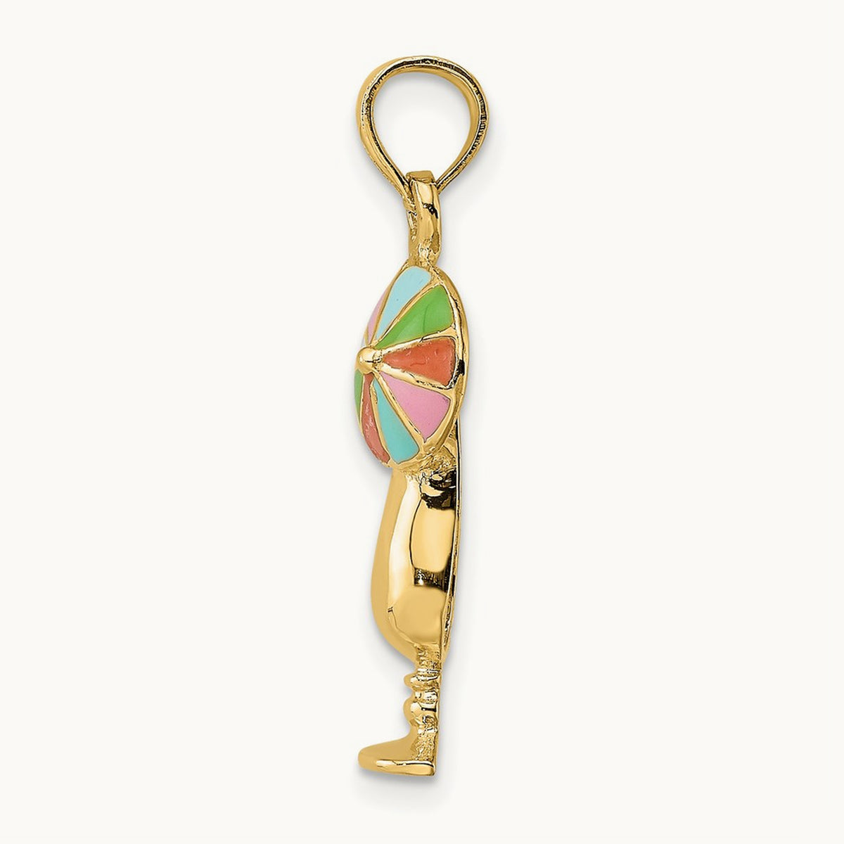 Tropical Drink w/Multi-Colored Enamel Umbrella Charm, 14K