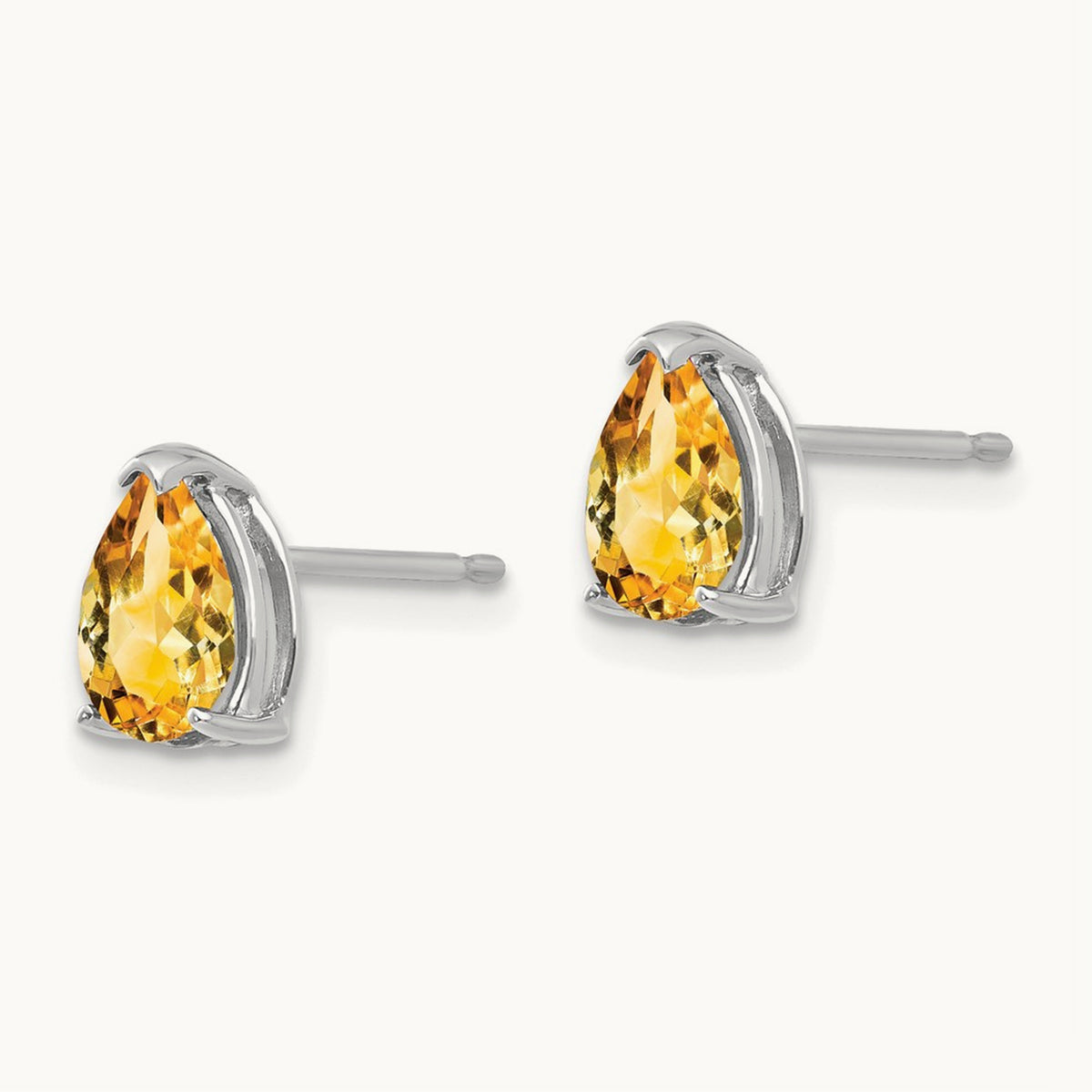 7x5mm Pear Citrine Earrings, 14K White Gold