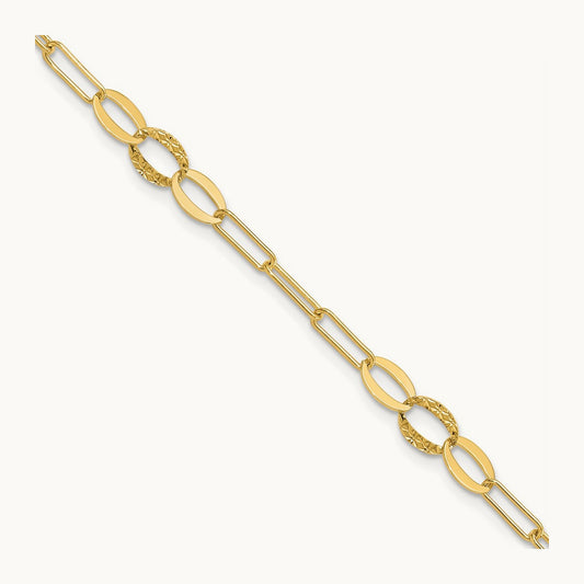 D/C Paperclip Link 7.25in Bracelet, 14K