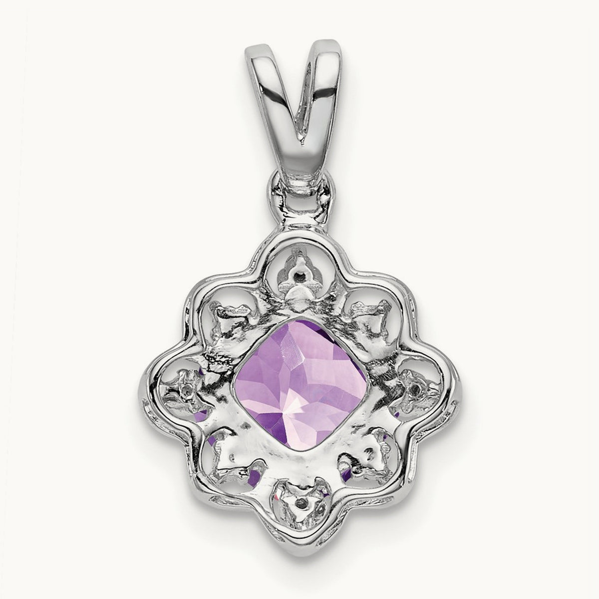 Amethyst and Diamond Scalloped Pendant, 14K White Gold