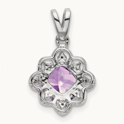 Amethyst and Diamond Scalloped Pendant, 14K White Gold