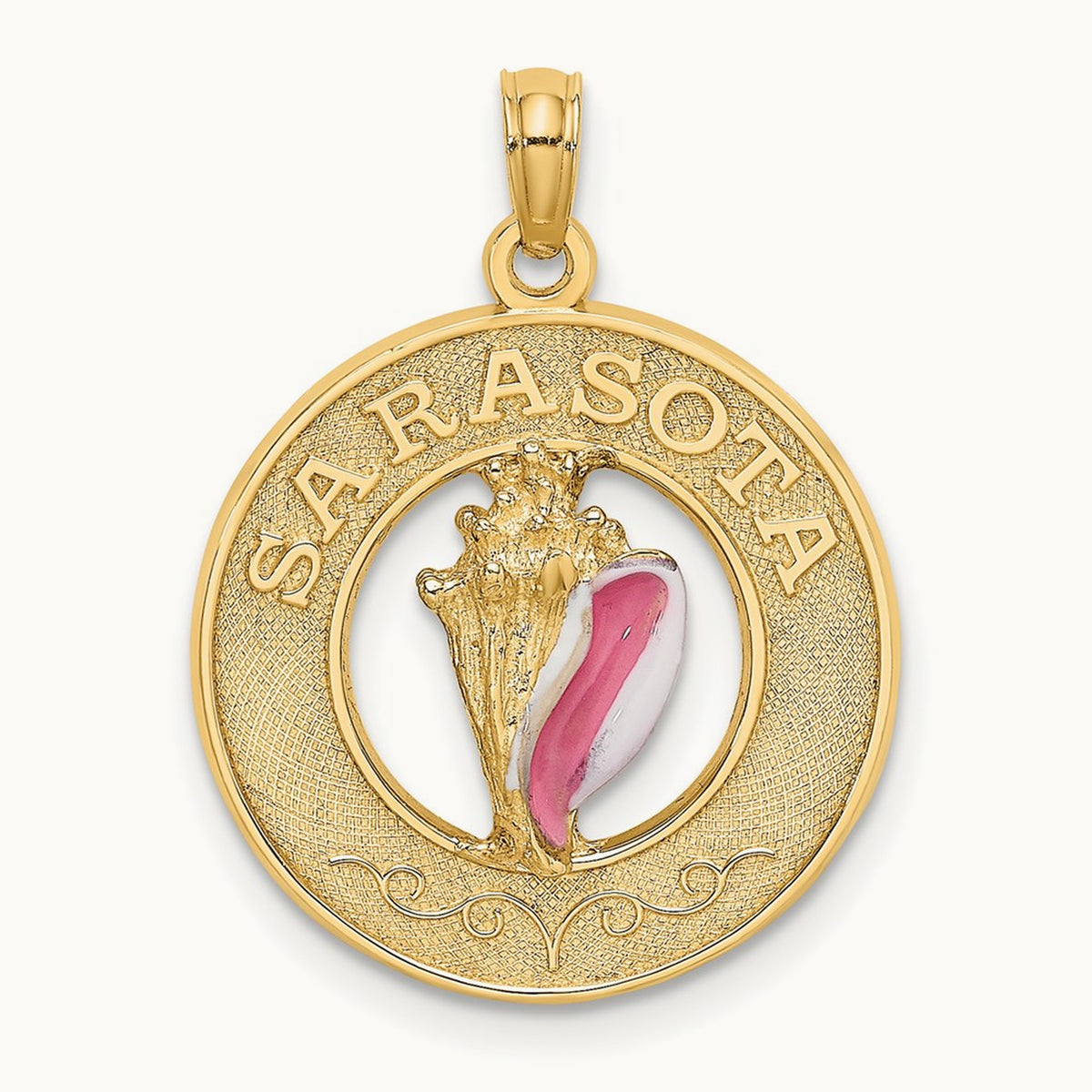 SARASOTA Circle w/ Enamel Conch Shell Charm, 14K