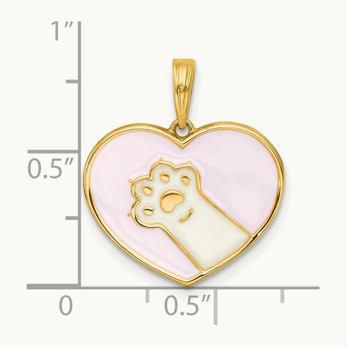 Polished Enamel Paw In Heart Charm, 14K