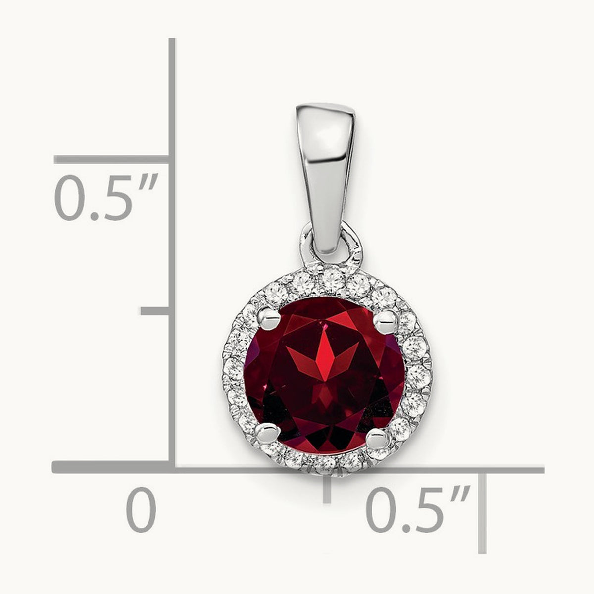 Garnet and Diamond Halo Pendant, 14K White Gold
