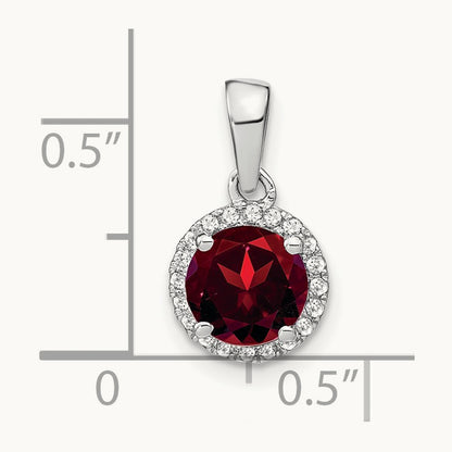 Garnet and Diamond Halo Pendant, 14K White Gold
