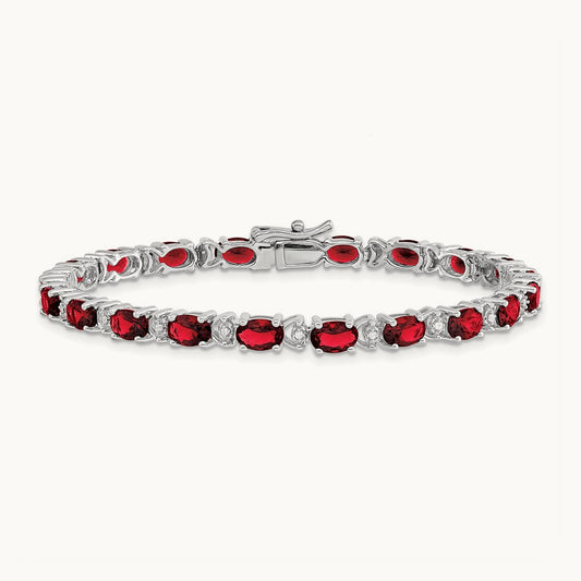 Oval Created Ruby and Diamond Bracelet, 14K White Gold