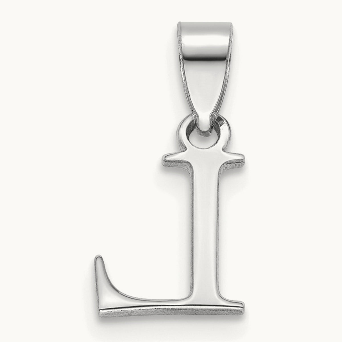 Polished Block Initial Pendant — 14K White Gold, L