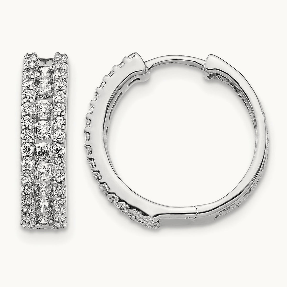 Diamond Hinged Hoop Earrings, 14K White Gold