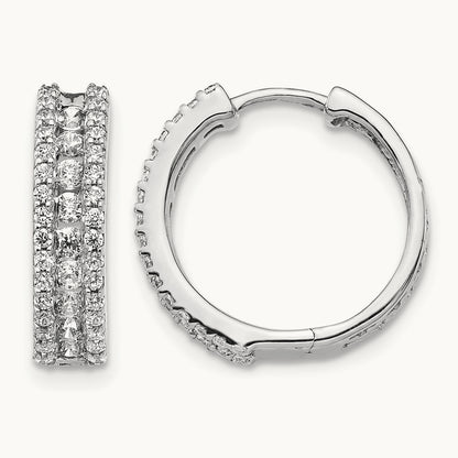Diamond Hinged Hoop Earrings, 14K White Gold