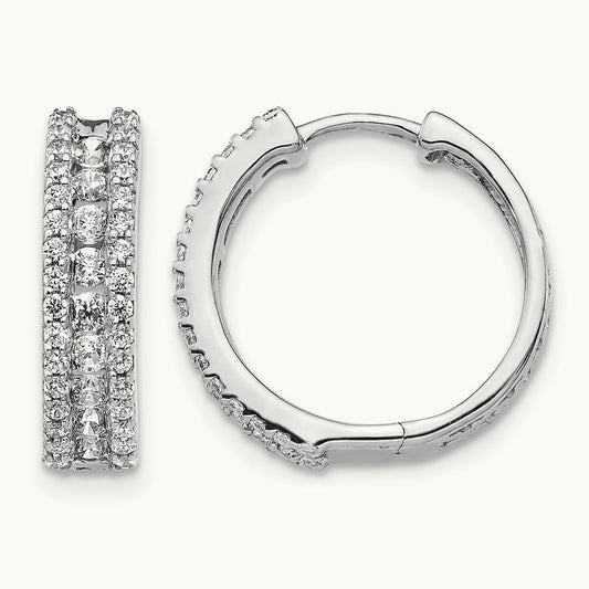 Diamond Hinged Hoop Earrings, 14K White Gold