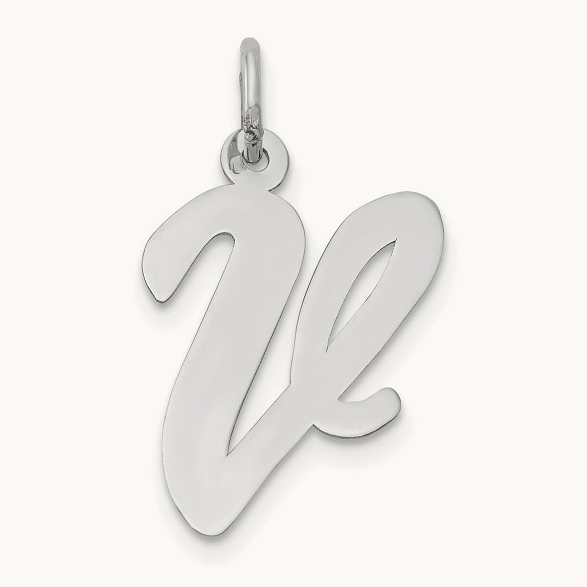 Large Script Initial Charm — 14K White Gold, V