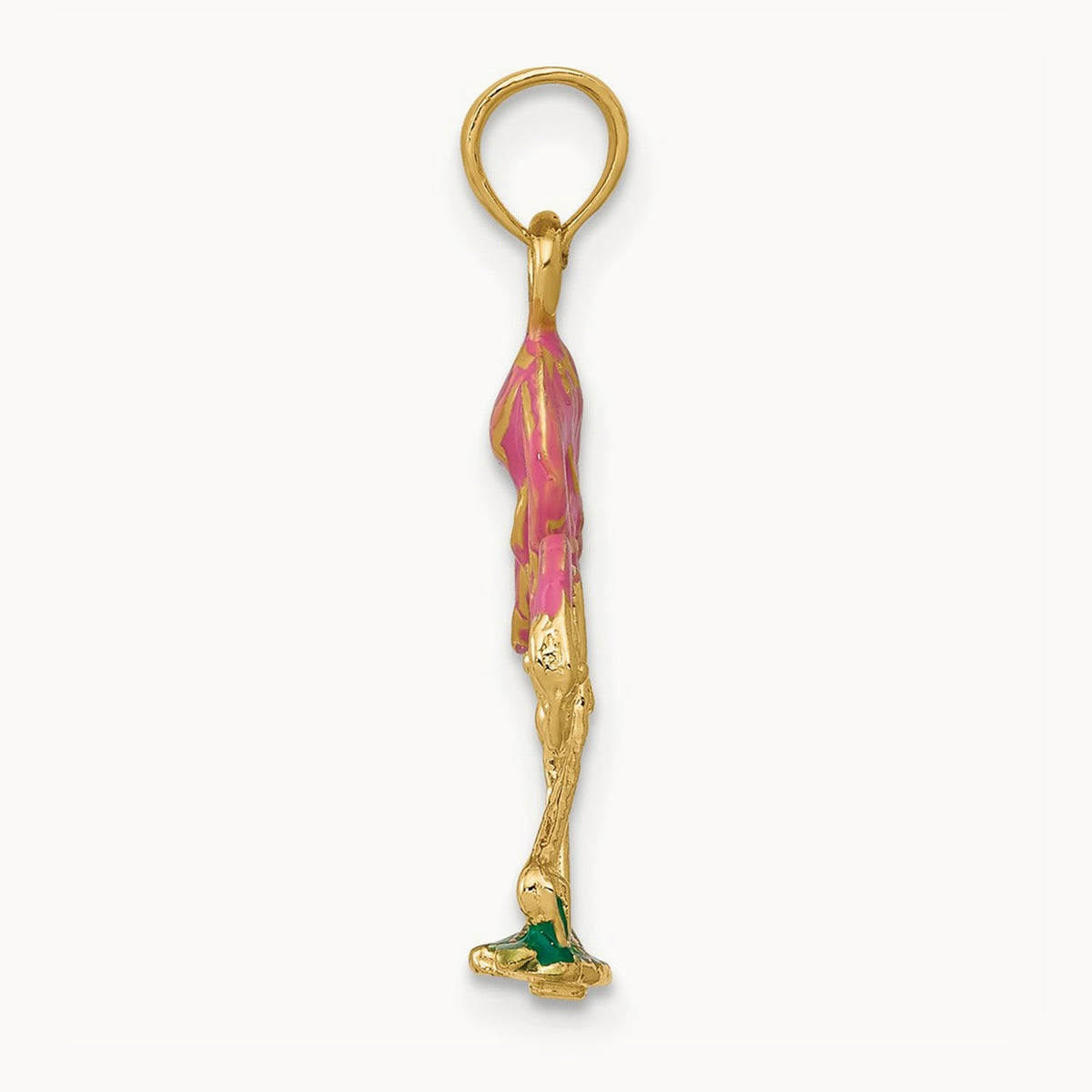 Enameled Flamingo Pendant, 14K